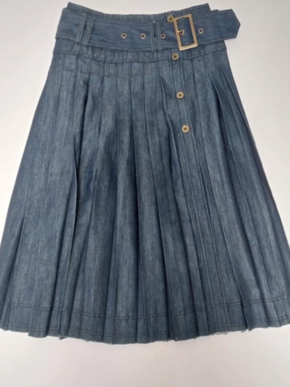 Pilcro Dark Blue Button-Front Pleated Midi Skirt - Picture 2 of 5